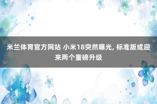 米兰体育官方网站 小米18突然曝光, 标准版或迎来两个重磅升级