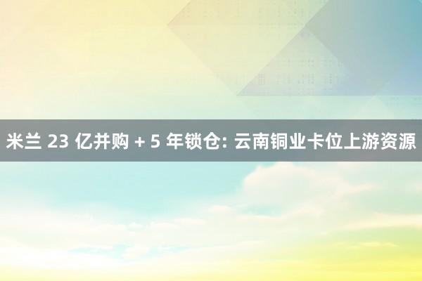 米兰 23 亿并购 + 5 年锁仓: 云南铜业卡位上游资源