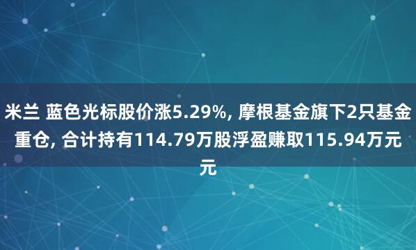 米兰 蓝色光标股价涨5.29%, 摩根基金旗下2只基金重仓, 合计持有114.79万股浮盈赚取115.94万元