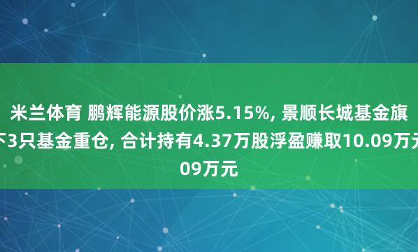 米兰体育 鹏辉能源股价涨5.15%, 景顺长城基金旗下3只基金重仓, 合计持有4.37万股浮盈赚取10.09万元